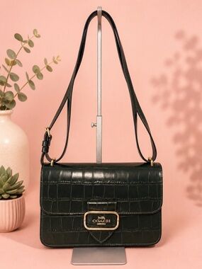 Coach  Morgan Dark Green Croc-Embossed Leather Shoulder or crossbody bag - Large